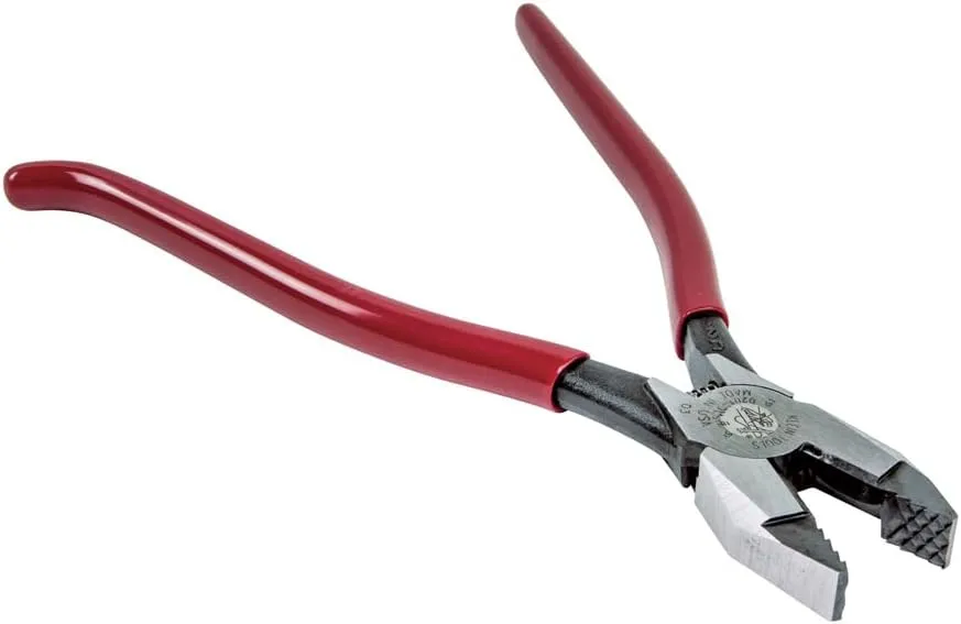 Klein Tools D201-7CSTA Linesman Pliers, Side Cutters with Spring Loaded Action, Ironworker Pliers have Aggressive Knurl and Tempered Handles