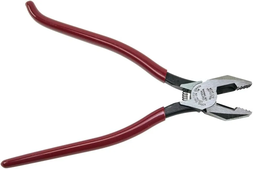 Klein Tools D201-7CSTA Linesman Pliers, Side Cutters with Spring Loaded Action, Ironworker Pliers have Aggressive Knurl and Tempered Handles