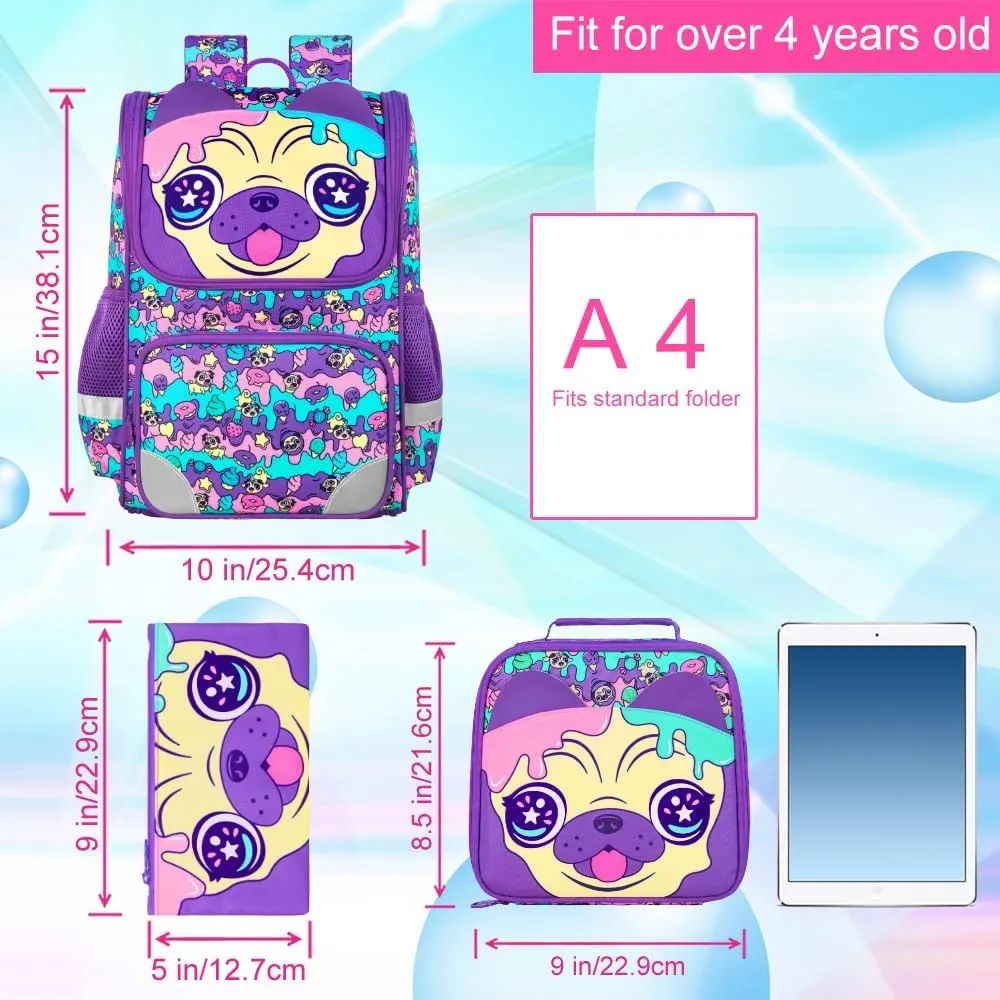KLFVB 3PCS Backpack for Girls and Boys, 15" Unicorn Dinosaur Bookbag with Lunch Box, Kids Preschool School bag