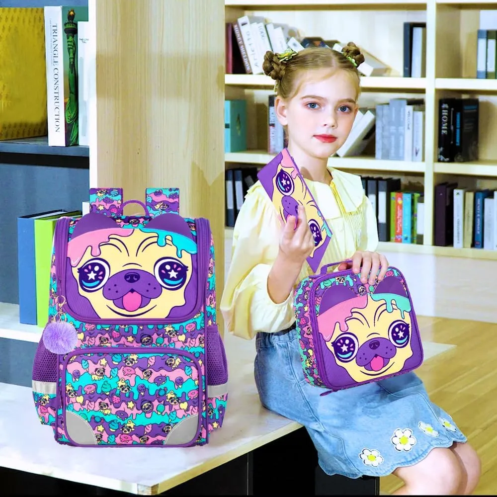 KLFVB 3PCS Backpack for Girls and Boys, 15" Unicorn Dinosaur Bookbag with Lunch Box, Kids Preschool School bag