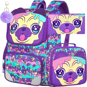 KLFVB 3PCS Backpack for Girls and Boys, 15" Unicorn Dinosaur Bookbag with Lunch Box, Kids Preschool School bag