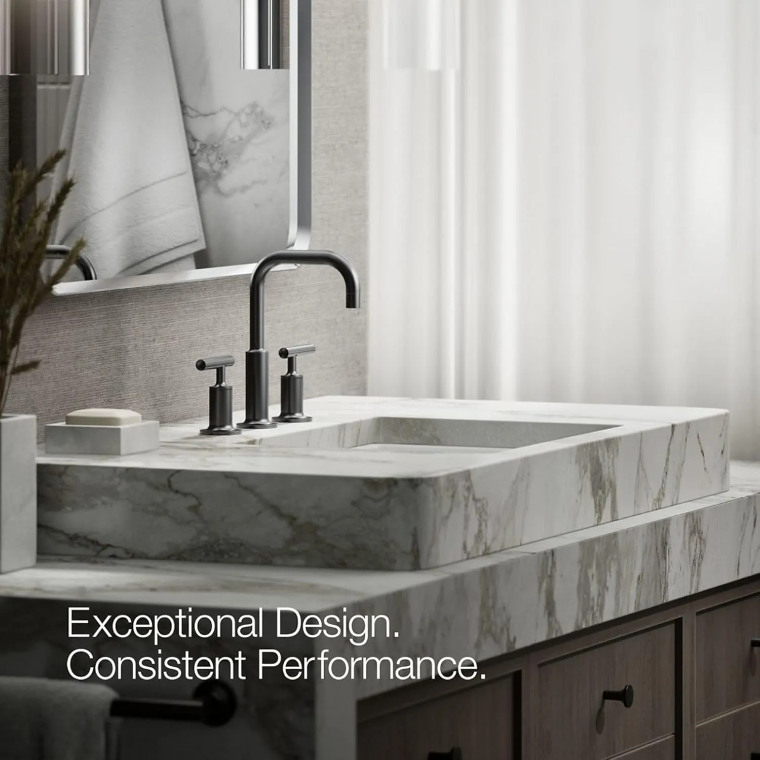 KOHLER 14406-4-BL Purist® Widespread Bathroom Sink Faucet with Low Lever Handles and Low Gooseneck Spout, Matte Black