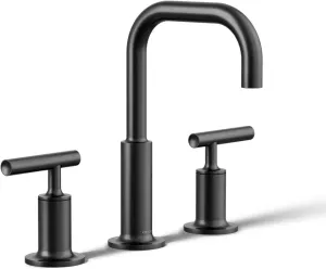 KOHLER 14406-4-BL Purist® Widespread Bathroom Sink Faucet with Low Lever Handles and Low Gooseneck Spout, Matte Black