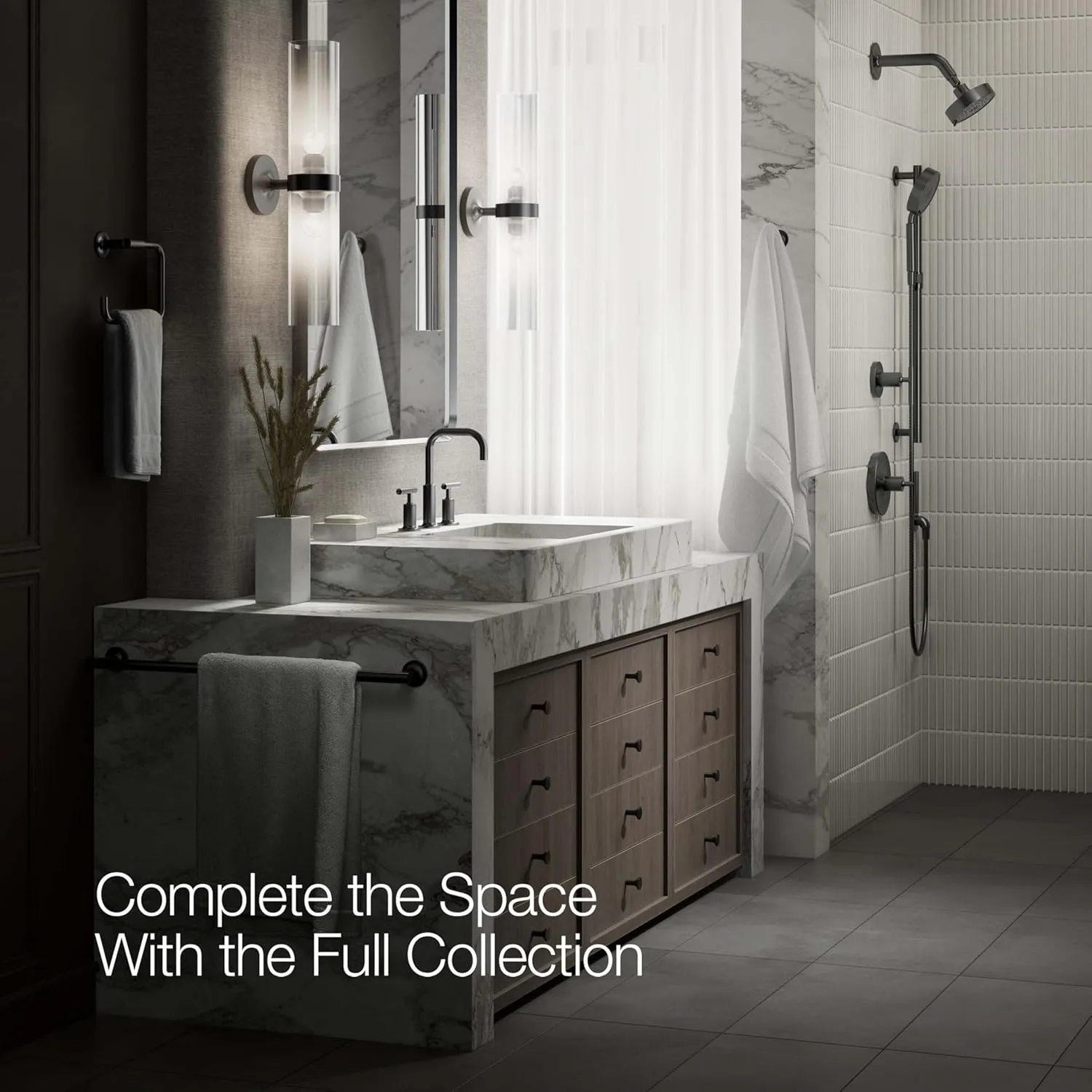 KOHLER 14406-4-BL Purist® Widespread Bathroom Sink Faucet with Low Lever Handles and Low Gooseneck Spout, Matte Black