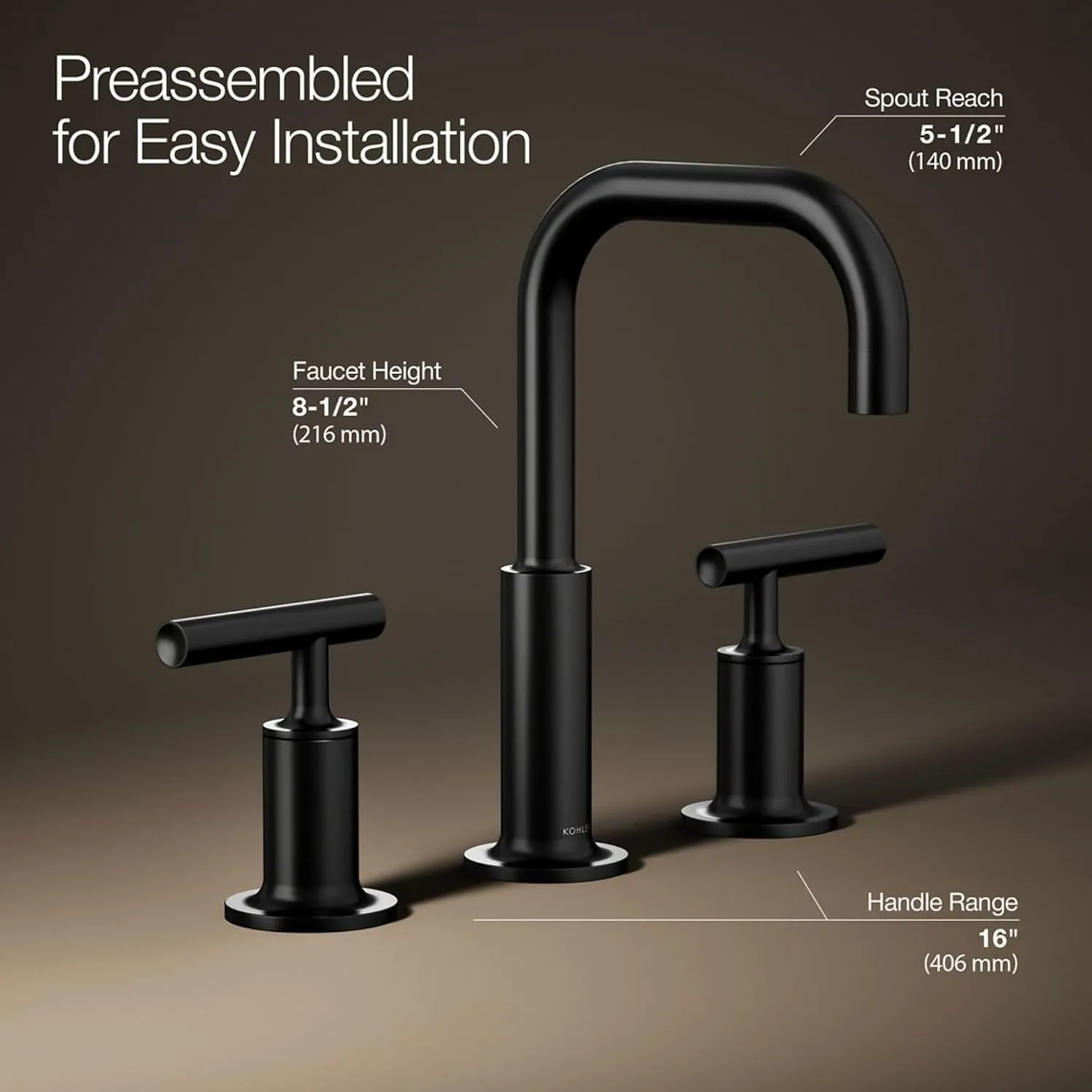 KOHLER 14406-4-BL Purist® Widespread Bathroom Sink Faucet with Low Lever Handles and Low Gooseneck Spout, Matte Black