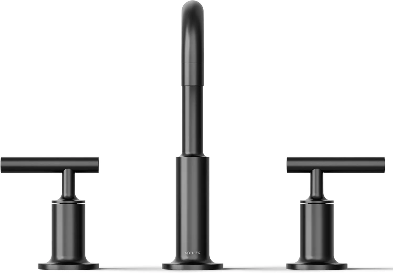 KOHLER 14406-4-BL Purist® Widespread Bathroom Sink Faucet with Low Lever Handles and Low Gooseneck Spout, Matte Black