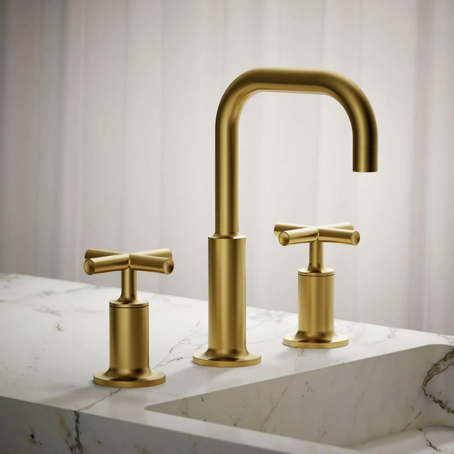 KOHLER K-14406-3-2MB Purist Widespread Bathroom Sink Faucet with Low Cross Handles, Vibrant Brushed Moderne Brass