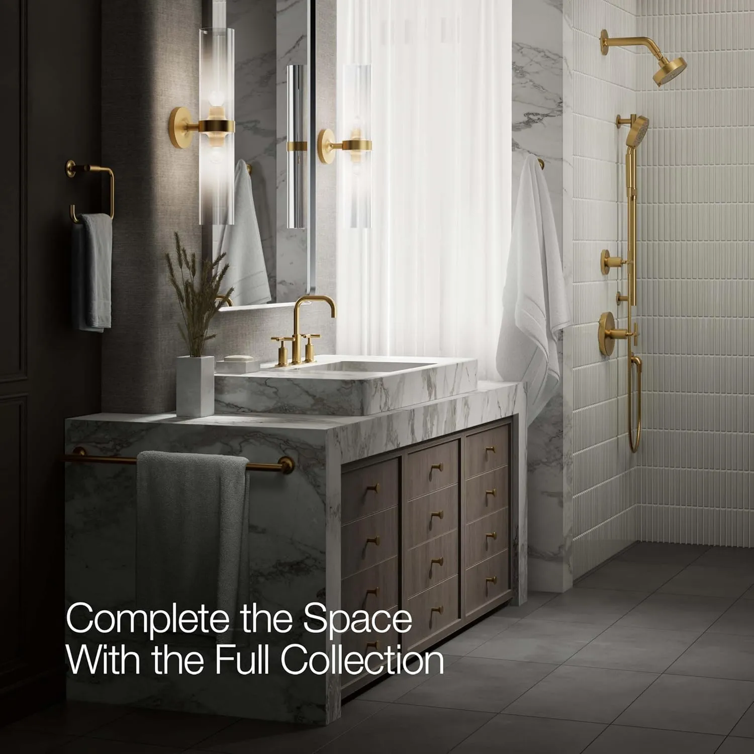KOHLER K-14406-3-2MB Purist Widespread Bathroom Sink Faucet with Low Cross Handles, Vibrant Brushed Moderne Brass
