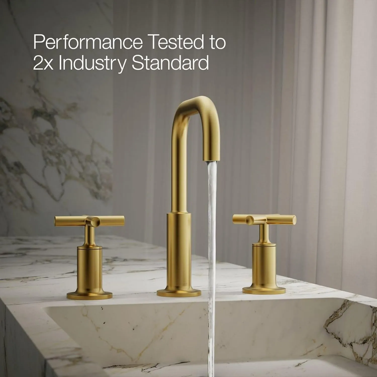 KOHLER K-14406-3-2MB Purist Widespread Bathroom Sink Faucet with Low Cross Handles, Vibrant Brushed Moderne Brass