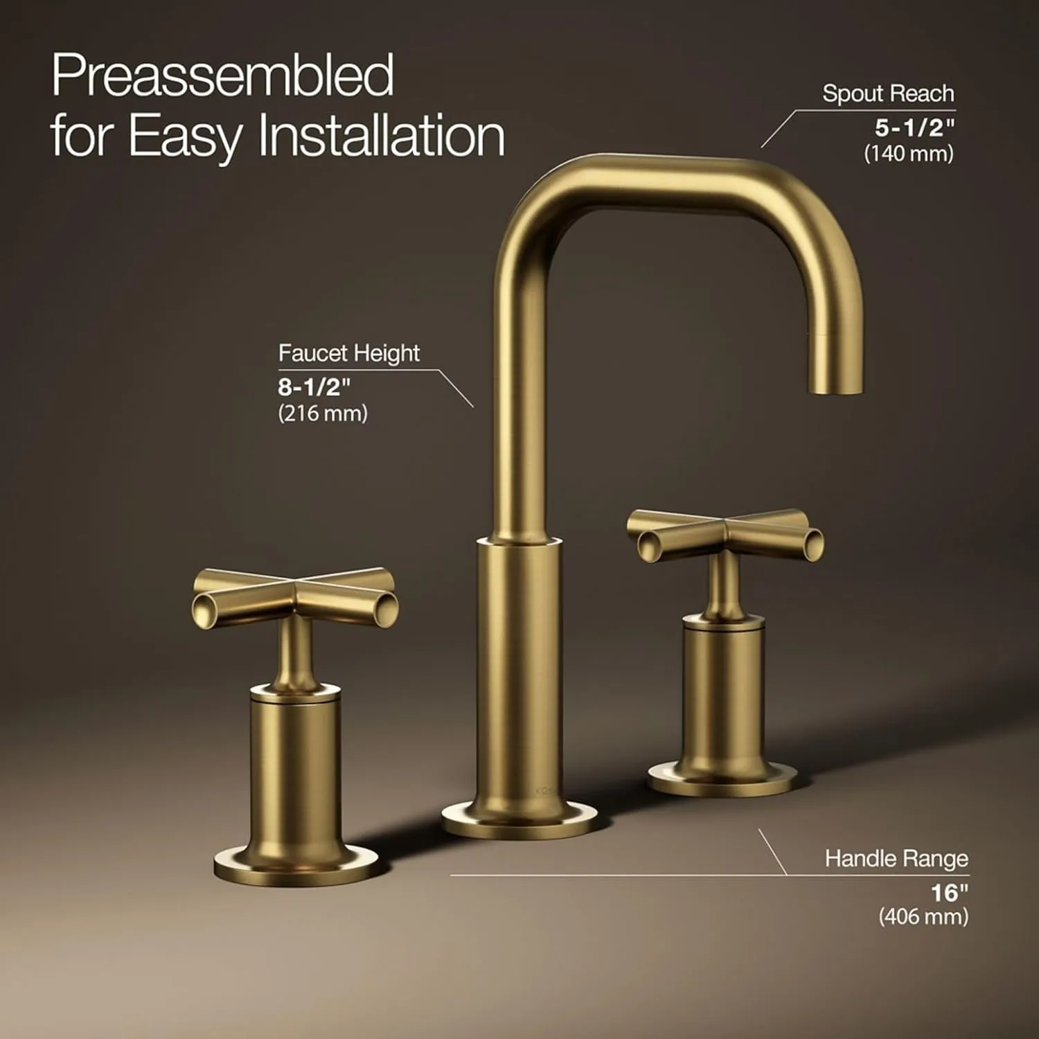 KOHLER K-14406-3-2MB Purist Widespread Bathroom Sink Faucet with Low Cross Handles, Vibrant Brushed Moderne Brass