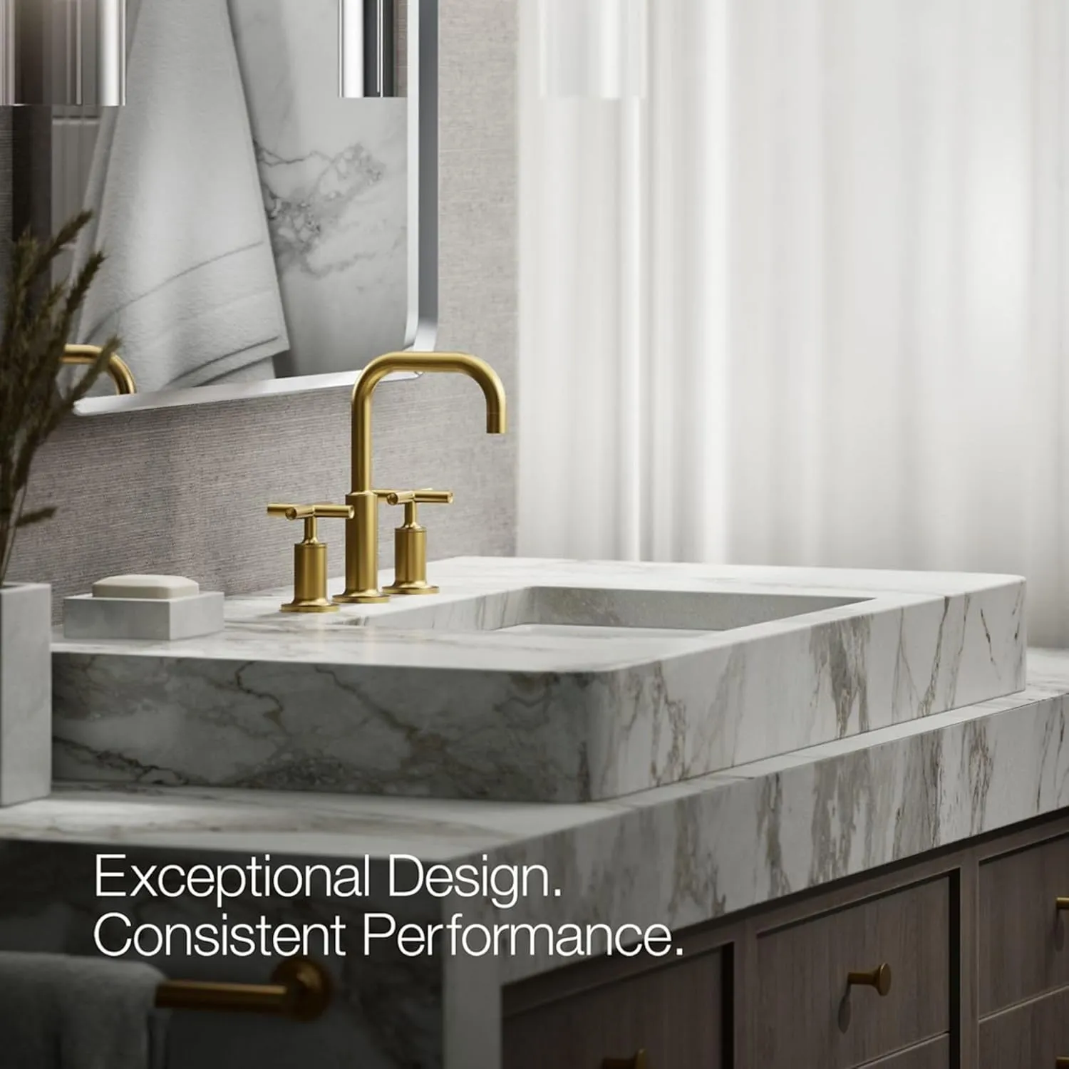 KOHLER K-14406-3-2MB Purist Widespread Bathroom Sink Faucet with Low Cross Handles, Vibrant Brushed Moderne Brass