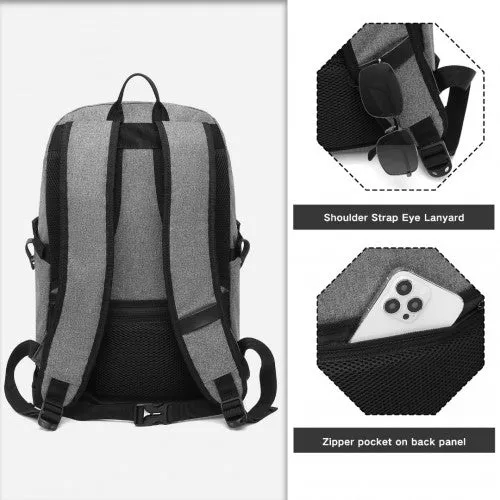 Kono Multi-Compartment Water-Resistant Backpack With USB Charging Port - Grey