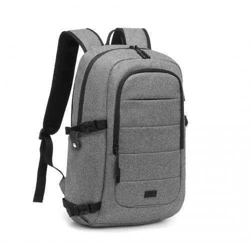 Kono Multi-Compartment Water-Resistant Backpack With USB Charging Port - Grey