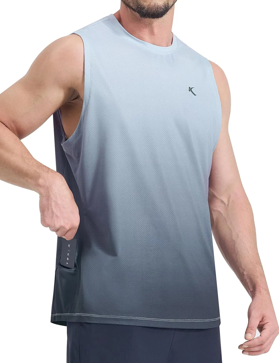 KPSUN Men's Quick Dry Workout Tank Tops Sleeveless Gym Muscle Shirts Fitness Running Athletic Swim Shirt with Side Pocket