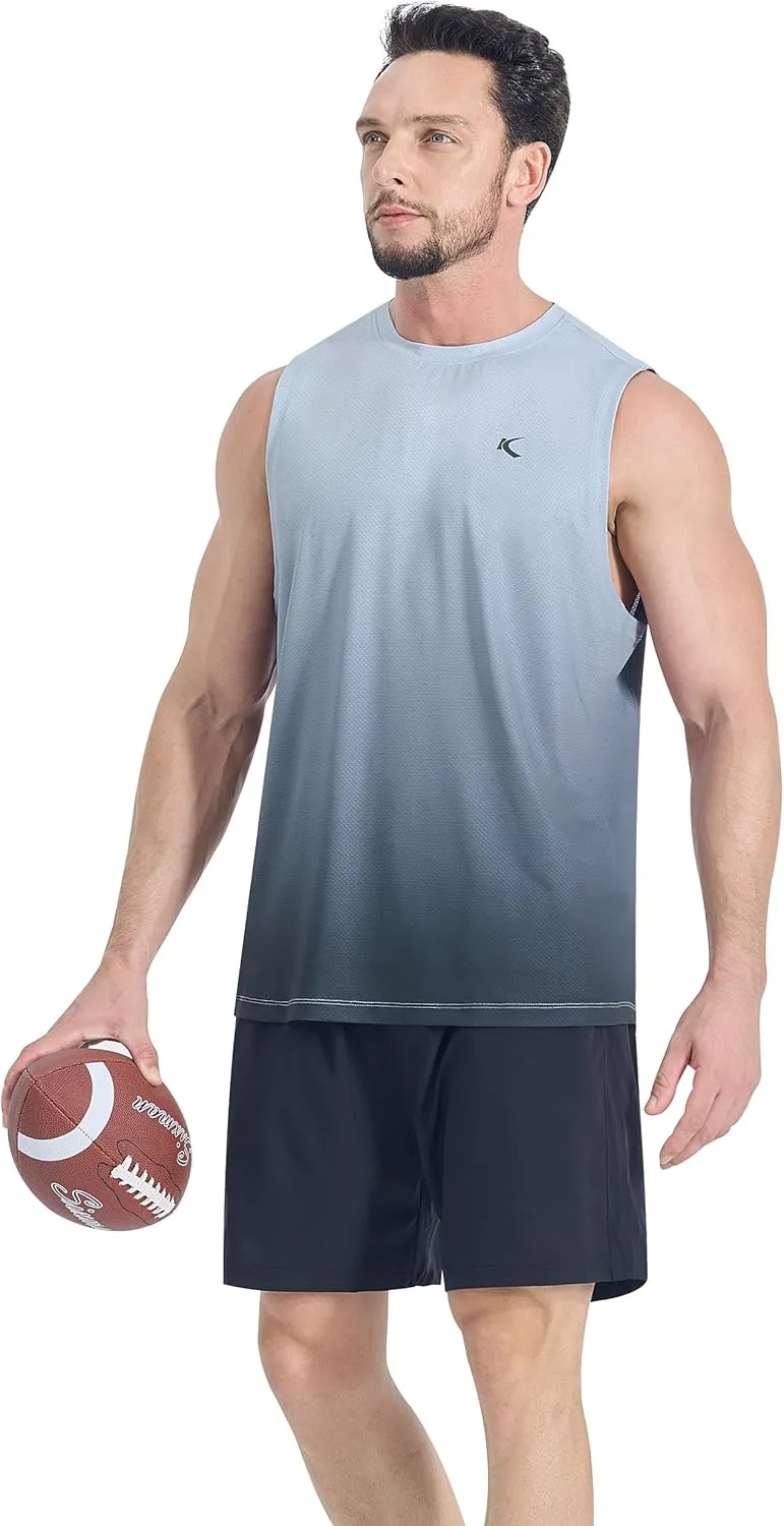 KPSUN Men's Quick Dry Workout Tank Tops Sleeveless Gym Muscle Shirts Fitness Running Athletic Swim Shirt with Side Pocket