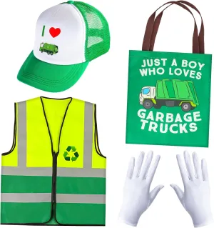 Kyson Kids Garbage Man Costume Kit Waste Management Dress Up Recycle Trash Vest Trucker Hat Gloves Bag for Career Day