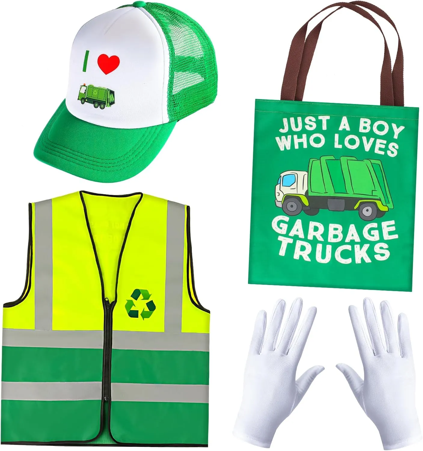 Kyson Kids Garbage Man Costume Kit Waste Management Dress Up Recycle Trash Vest Trucker Hat Gloves Bag for Career Day