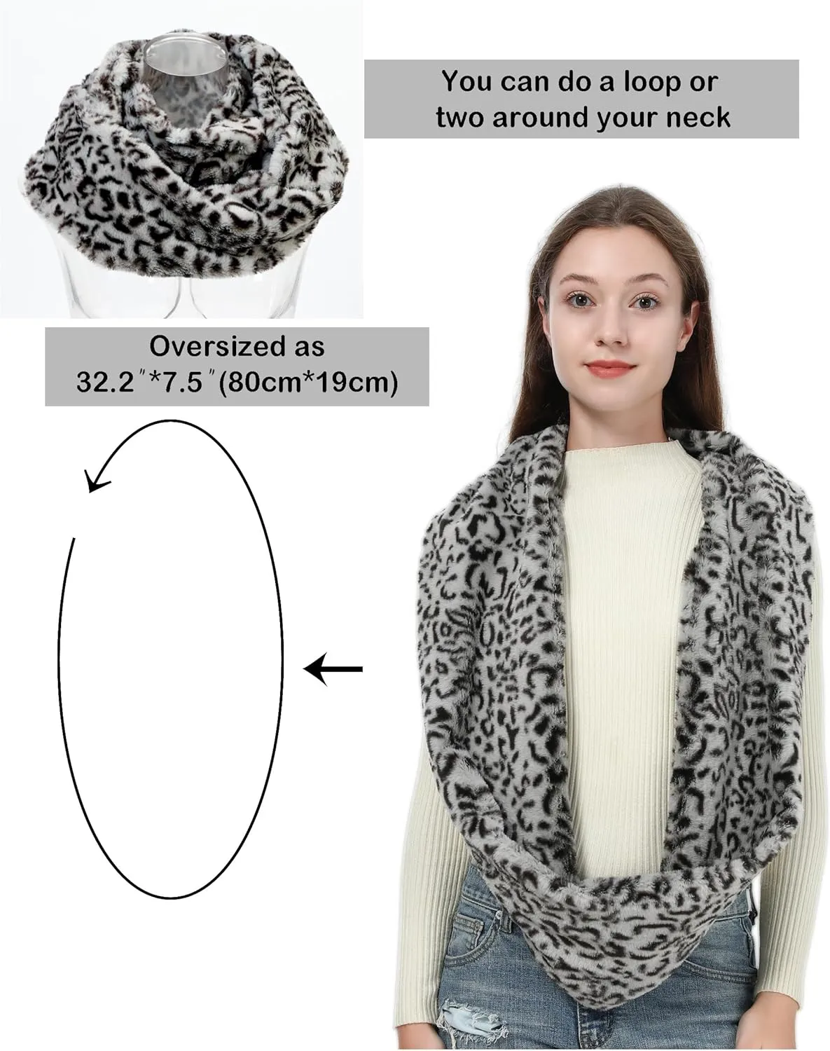 LA CARRIE Womens Leopard Print Infinity Scarf Loop Circle Neck Warmer
