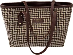 Ladies' Work Tote Bag-Checkered Shoulder Bag with Comfortable Handles and Adjustable Strap,Perfect for Business (Brown)