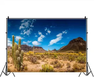 Laeacco 10x8ft Gobi Desert Huge Cactuses Wildness Weathered Mountains Scenic Background for Photography Desolate Place Nature Scenery Backdrop Landscape Wallpaper Studio Props