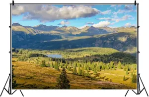 Laeacco 7x5FT Colorado Mountain and Lake Photography Backdrops Blue Sky White Clouds Natural Scenery Background Outdoor Realistic Scenic Wedding Photo Shoot Kids Adults Portrait Studio Props Wallpaper