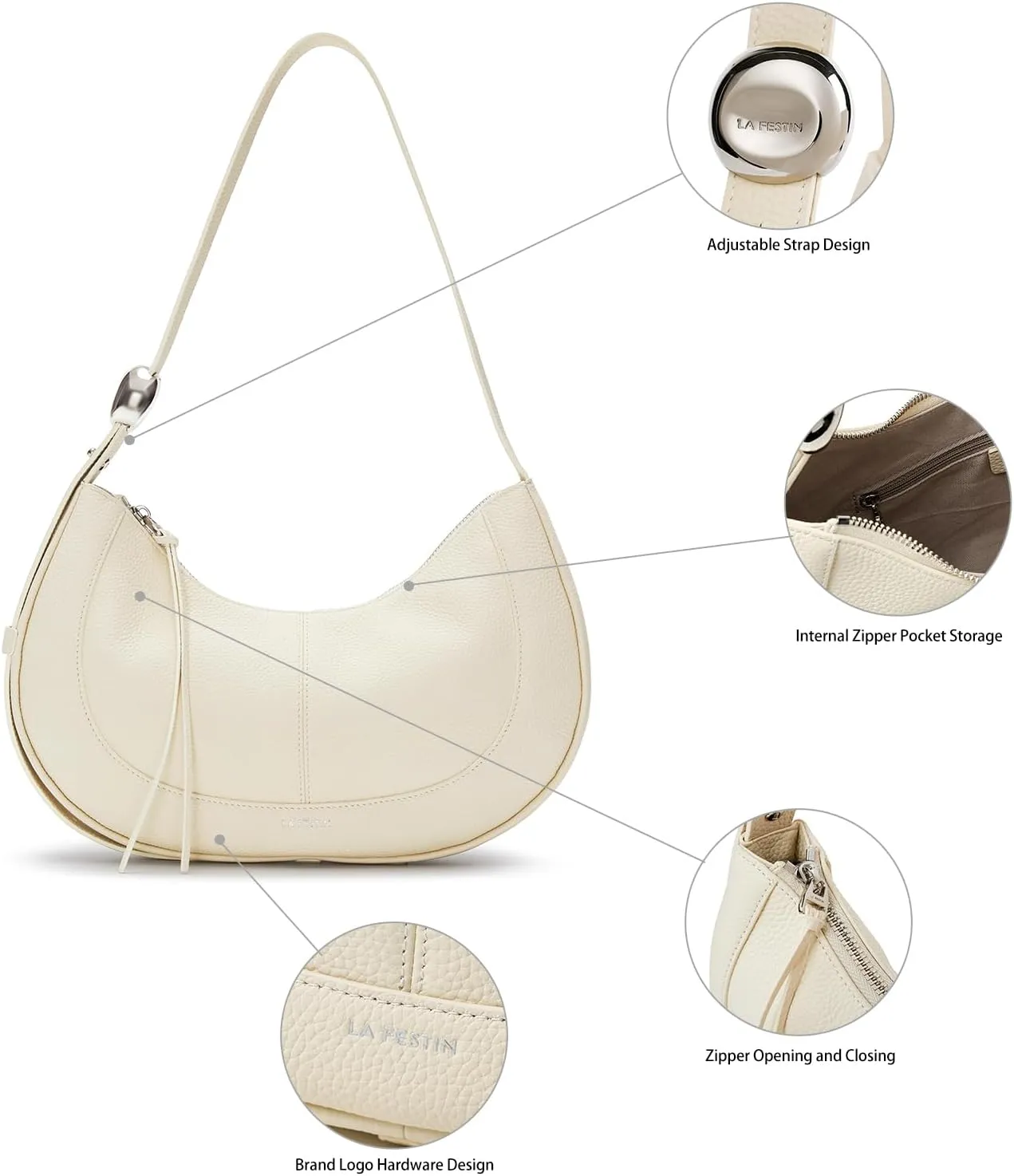 LAFESTIN Shoulder Bag for Women with Adjustable Strap Split Leather Crescent Crossbody Bags, Designer Trendy Satchel Purses
