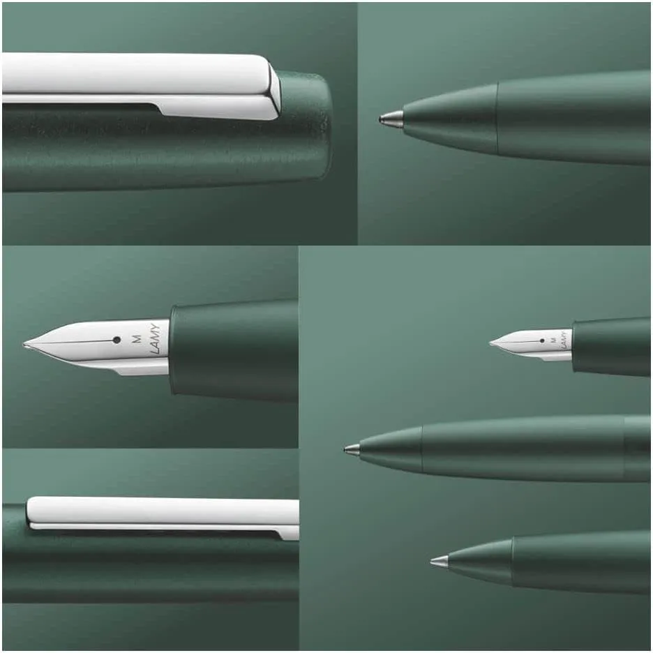 Lamy aion 377 Rollerball Pen - Seamless Deep Drawn Aluminium Roller Pen in Dark Green with Highly Polished Stainless Steel Clip - With Rollerball Pen Refill M 63 Black - Line Width M