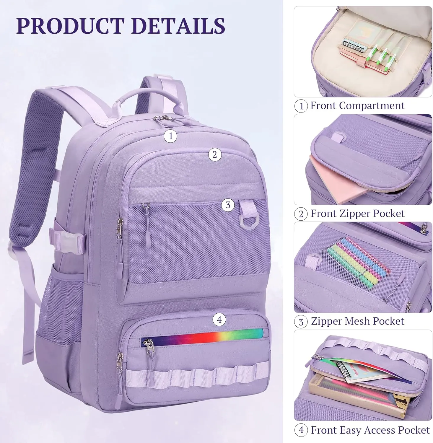 Lanola High School Middle Bookbag for Boy Girls Lightweight School Bag College Backpack for Men Women Travel bag - Black