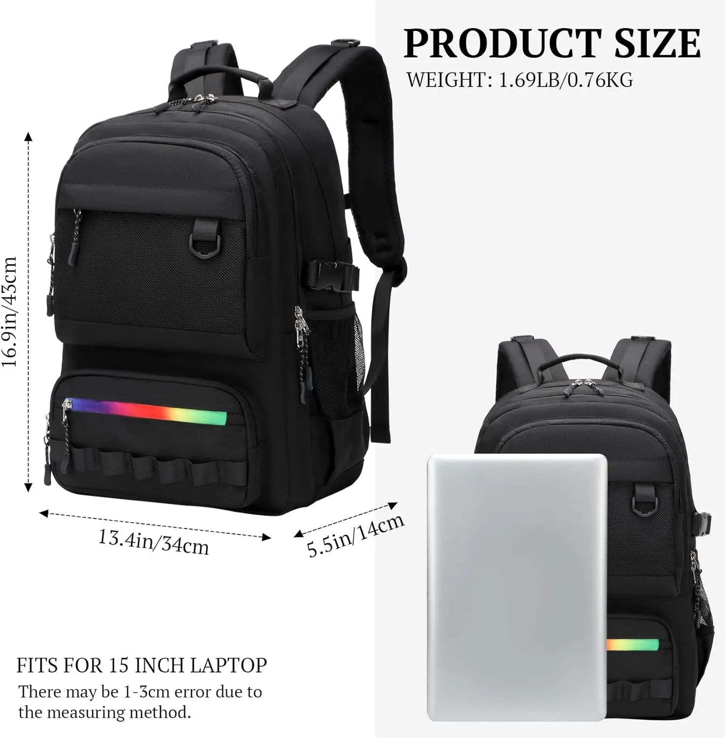 Lanola High School Middle Bookbag for Boy Girls Lightweight School Bag College Backpack for Men Women Travel bag - Black