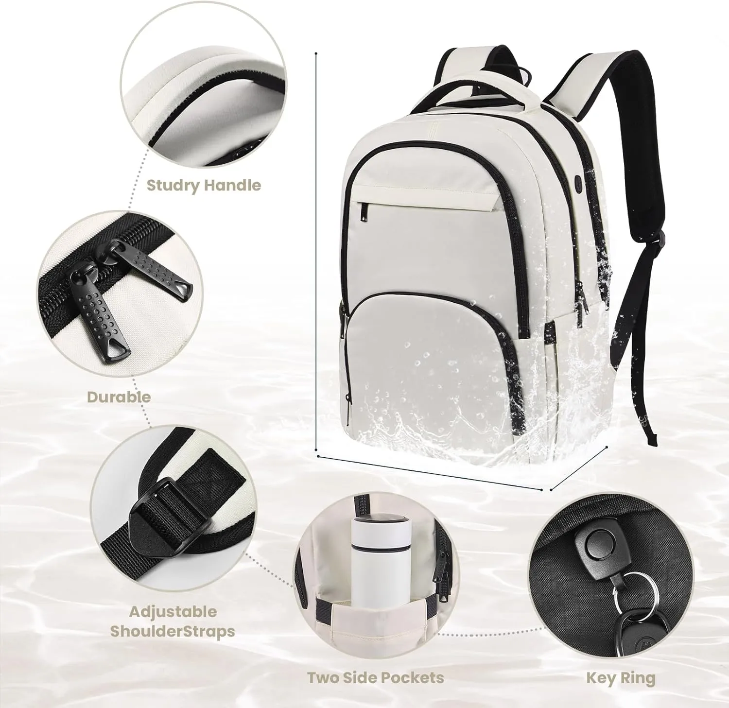 Laptop Backpack 15.6 inch, Backpacks for Men, Travel backpack Carry on Flight Approved, College School Bookbag, Anti-theft Personal Item Backpack, Water Resistant Bags for Work,Daily,Business (Beige)