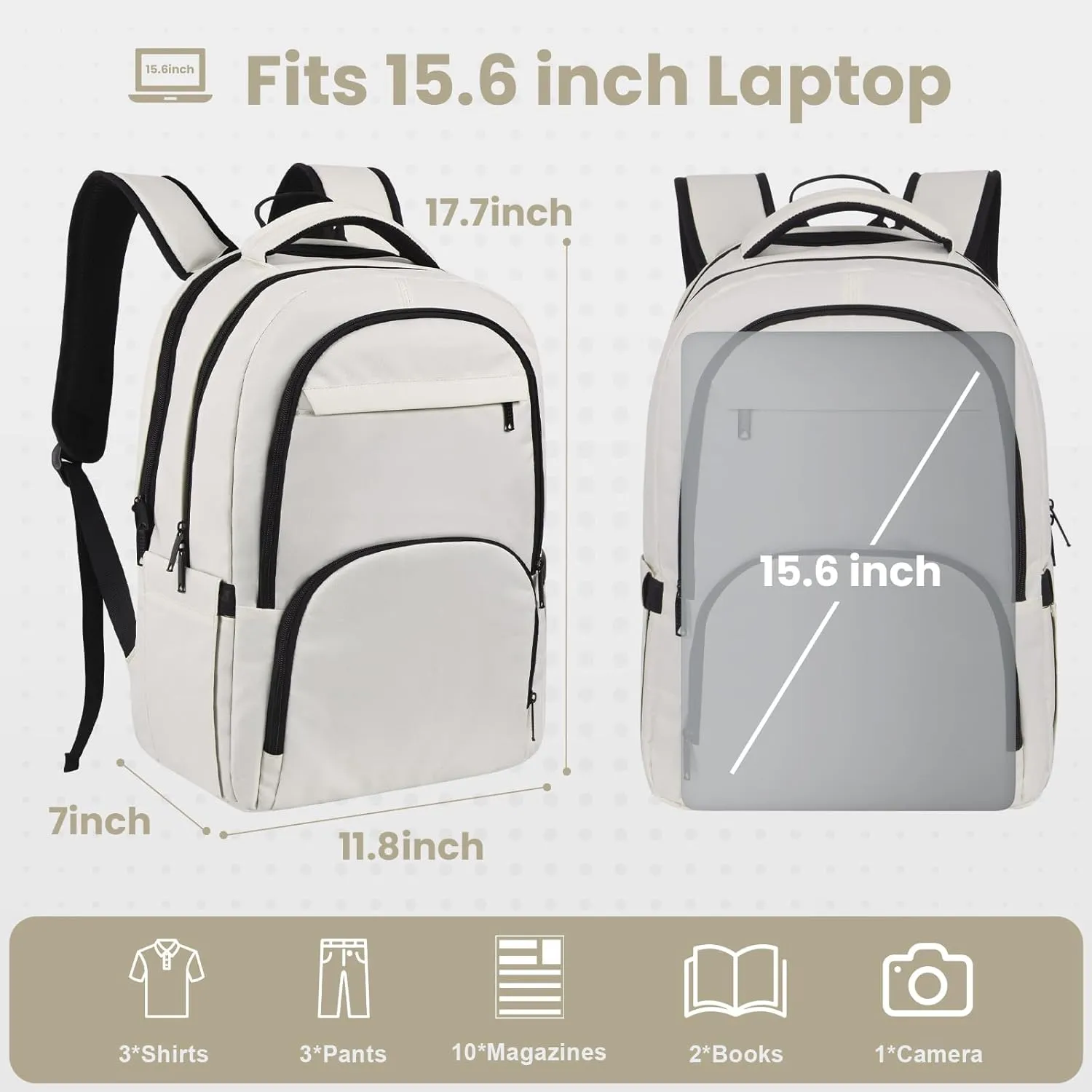 Laptop Backpack 15.6 inch, Backpacks for Men, Travel backpack Carry on Flight Approved, College School Bookbag, Anti-theft Personal Item Backpack, Water Resistant Bags for Work,Daily,Business (Beige)
