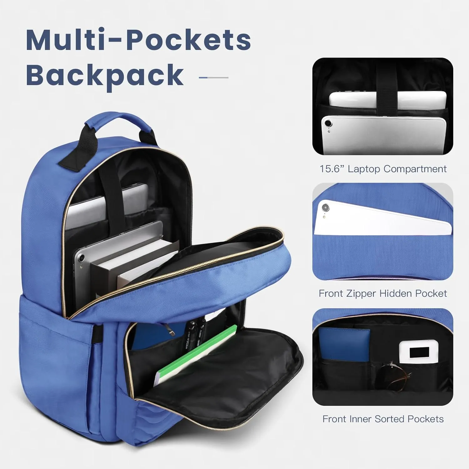 Laptop Backpack 15.6" Stylish Backpack Water Repellent College Casual Daypack with USB Port Travel Business Work Bag for Men Women, Quilted Bookbag for Girls Boys (Blue)