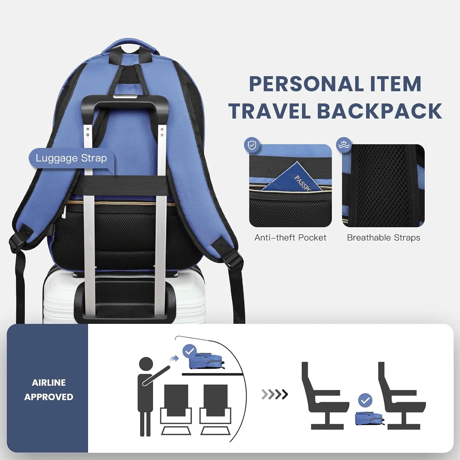 Laptop Backpack 15.6" Stylish Backpack Water Repellent College Casual Daypack with USB Port Travel Business Work Bag for Men Women, Quilted Bookbag for Girls Boys (Blue)