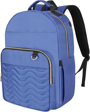 Laptop Backpack 15.6" Stylish Backpack Water Repellent College Casual Daypack with USB Port Travel Business Work Bag for Men Women, Quilted Bookbag for Girls Boys (Blue)