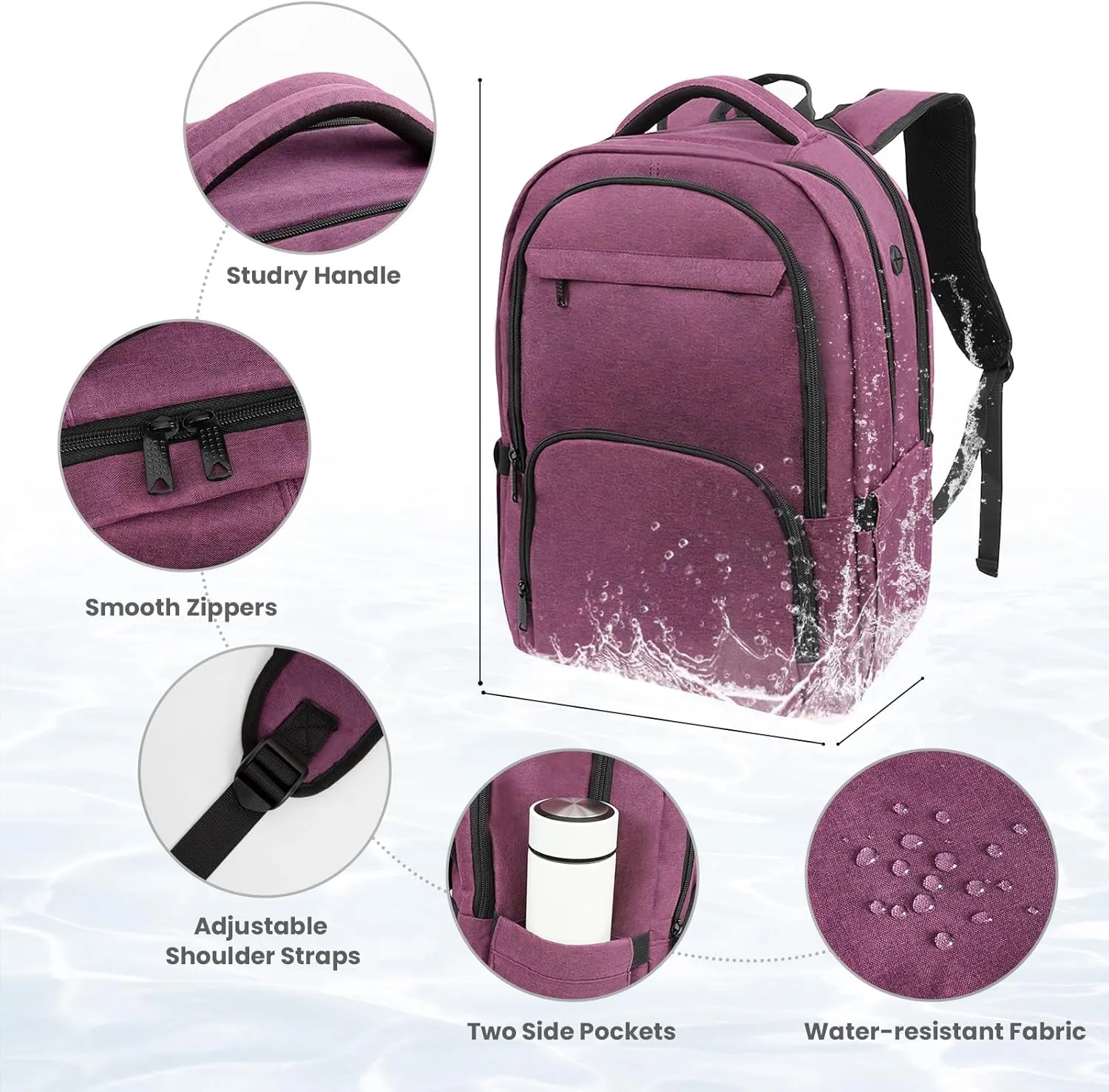Laptop Backpack for Men & Women, Business Anti-Theft Computer Backpack with USB Charging Port, Water Resistant, Fits 15.6 Inch Notebook, Purple