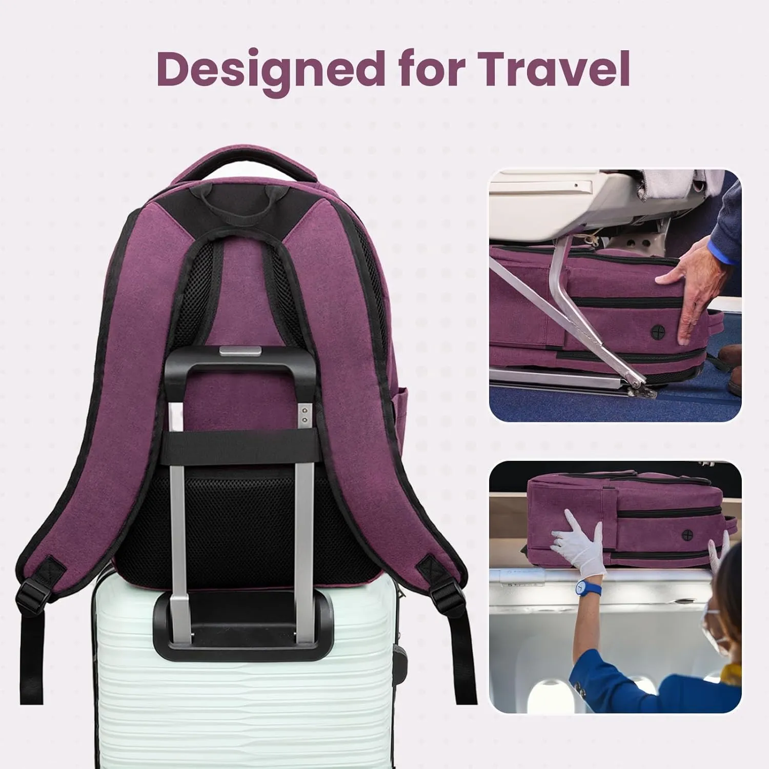 Laptop Backpack for Men & Women, Business Anti-Theft Computer Backpack with USB Charging Port, Water Resistant, Fits 15.6 Inch Notebook, Purple
