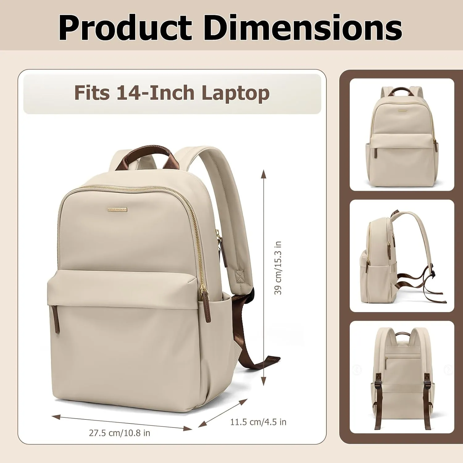 Laptop Backpack for Women Fit 14 Inch Stylish Daypack Notebook Travel Work Commuter Casual Daypack Backpack Purse for Women Travel Business (Apricot)