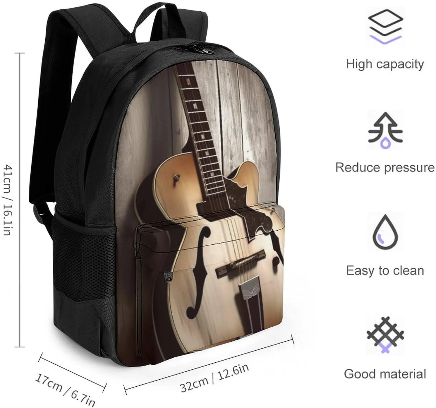 Laptop Backpack for Women Men Daypack Guitar Pictures Backpacks Computer Bag Travel Laptop Bag Casual Work Bag