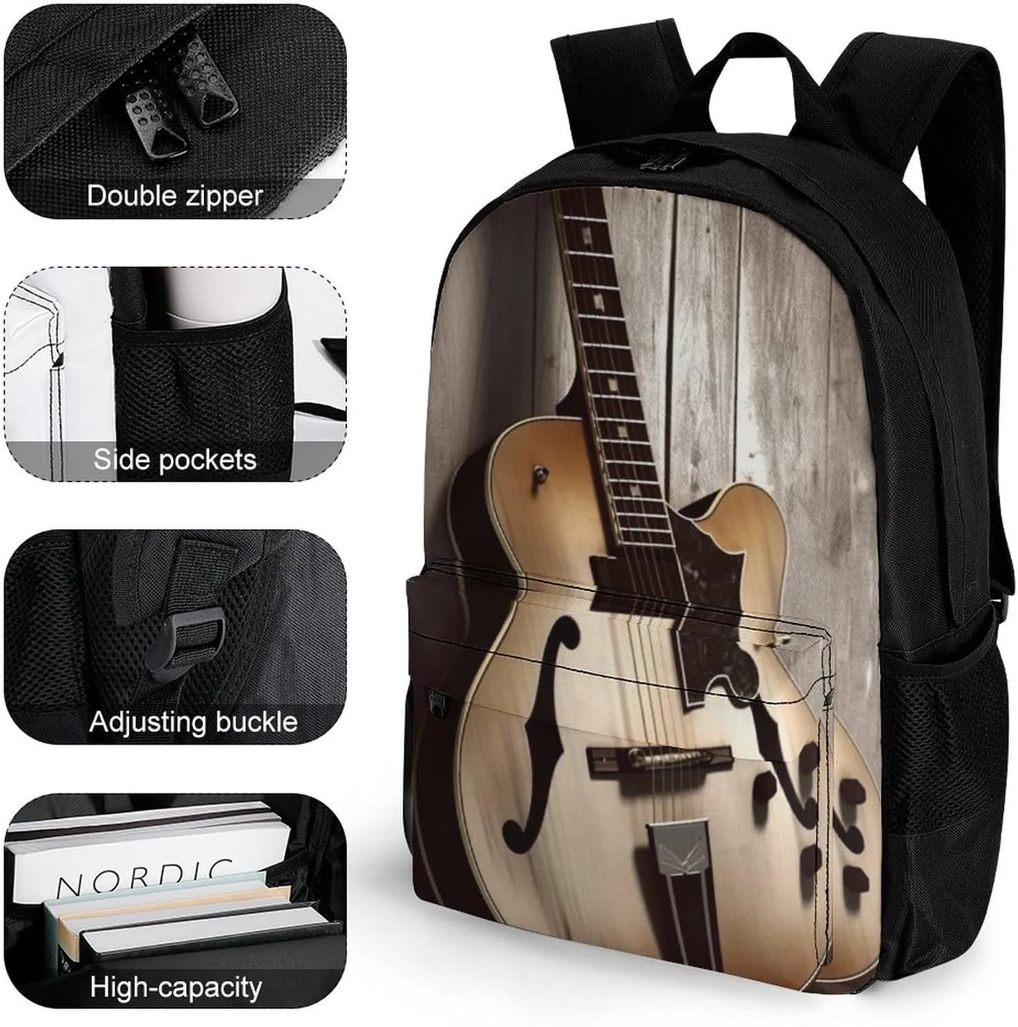 Laptop Backpack for Women Men Daypack Guitar Pictures Backpacks Computer Bag Travel Laptop Bag Casual Work Bag