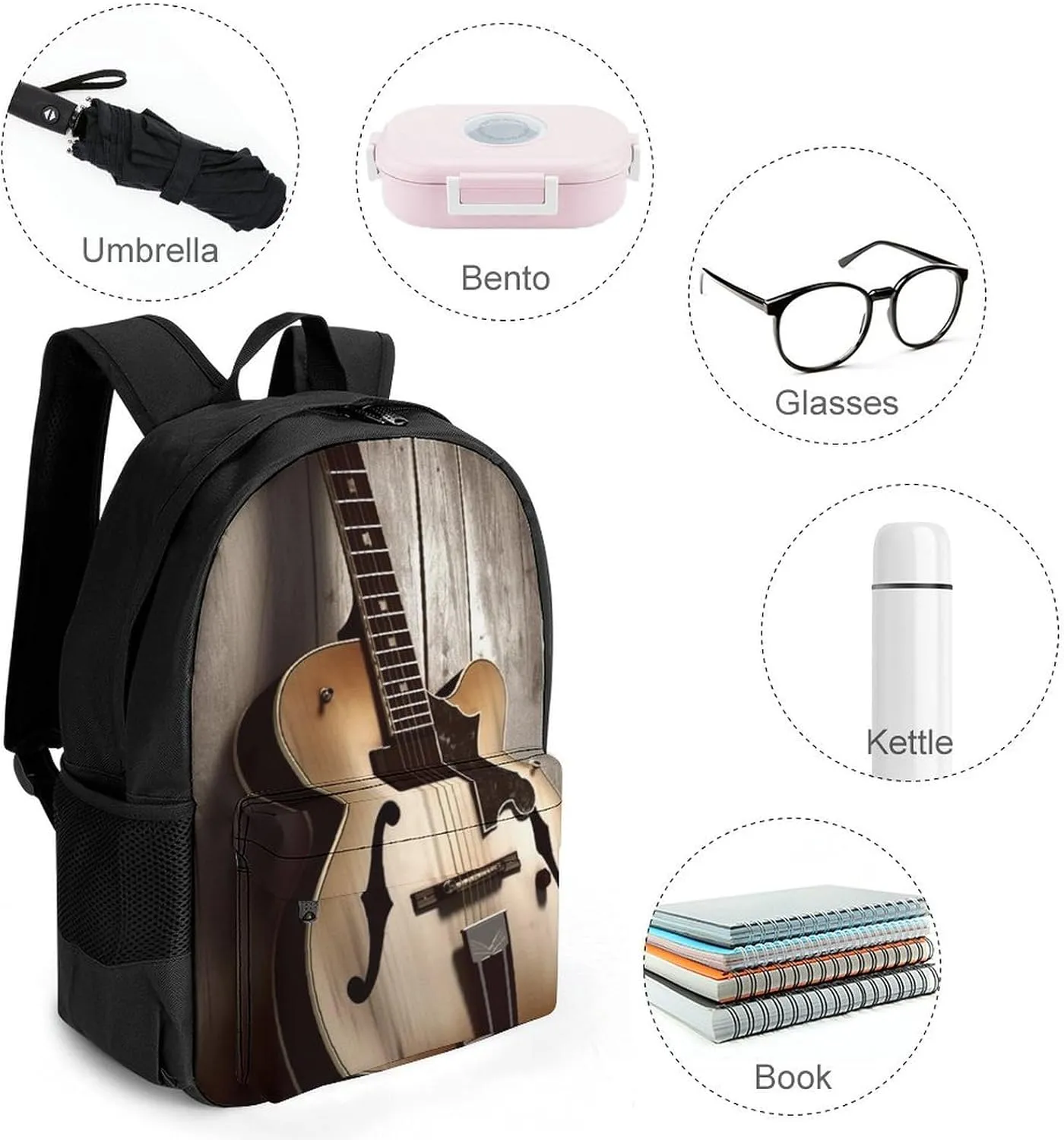 Laptop Backpack for Women Men Daypack Guitar Pictures Backpacks Computer Bag Travel Laptop Bag Casual Work Bag