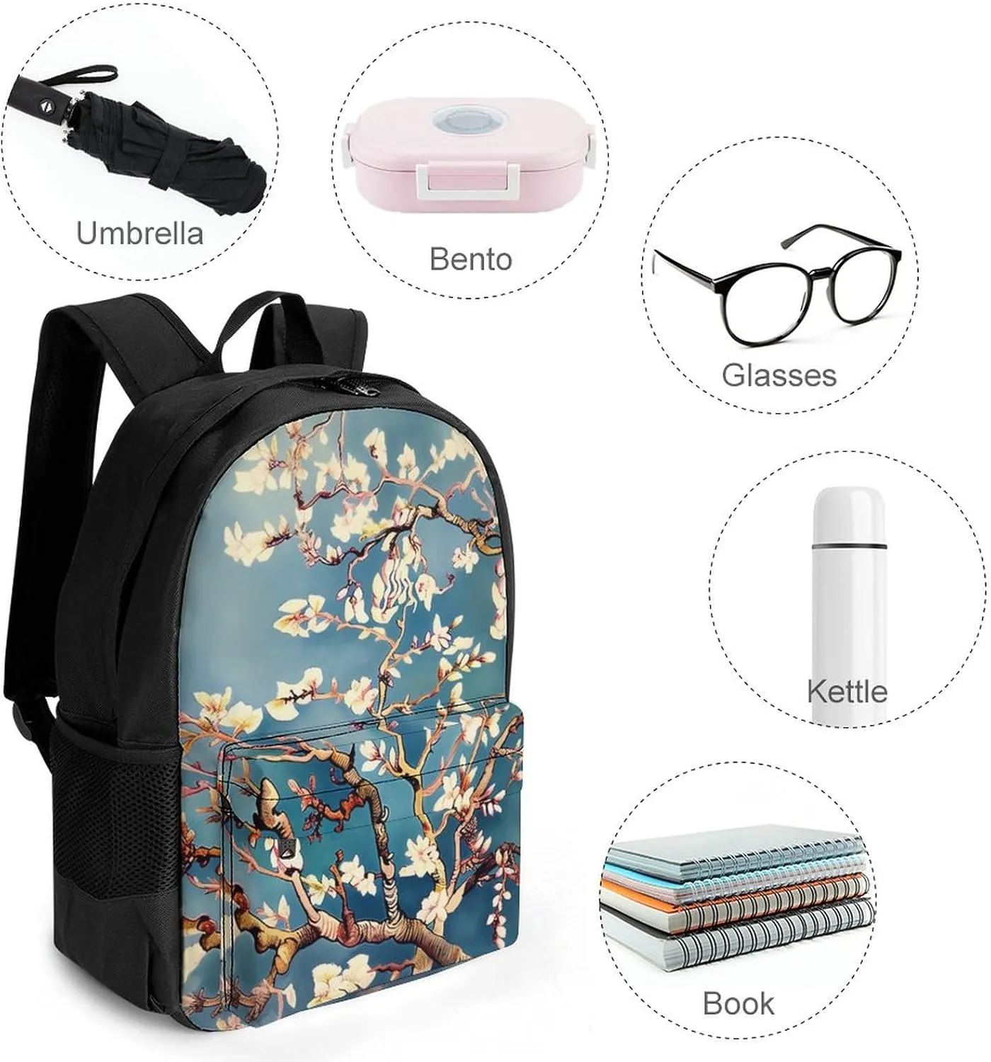 Laptop Backpack for Women Men Daypack Pale White Flowers Backpacks Computer Bag Travel Laptop Bag Casual Work Bag