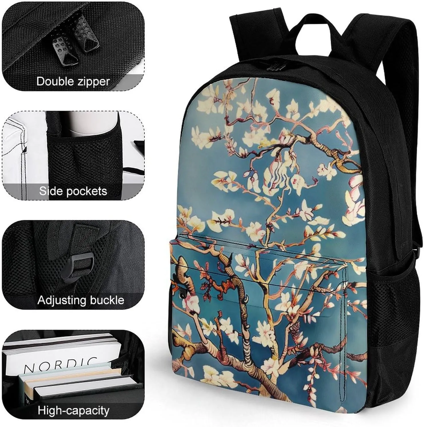 Laptop Backpack for Women Men Daypack Pale White Flowers Backpacks Computer Bag Travel Laptop Bag Casual Work Bag