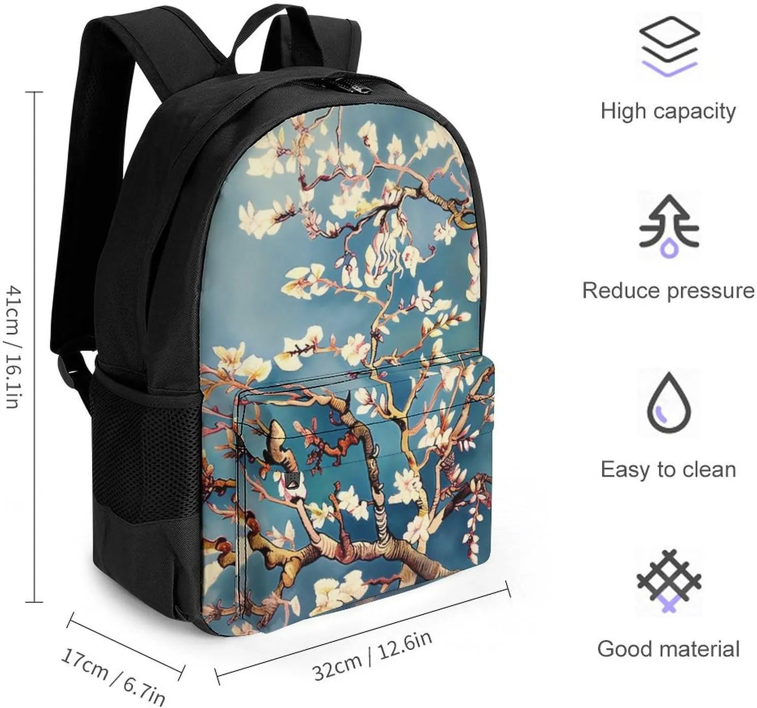 Laptop Backpack for Women Men Daypack Pale White Flowers Backpacks Computer Bag Travel Laptop Bag Casual Work Bag