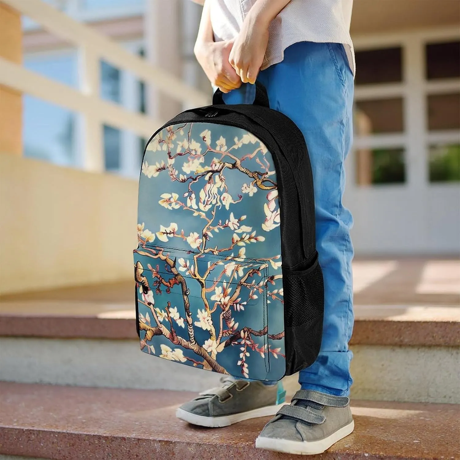 Laptop Backpack for Women Men Daypack Pale White Flowers Backpacks Computer Bag Travel Laptop Bag Casual Work Bag
