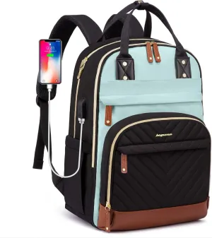Laptop Backpack for Women Work Bag - 15.6 inch Travel Backpack with USB Charger College Bookbag Waterproof Business Computer Backpack Anti-theft Casual Backpacks for Nurse Teacher Black-Light Blue