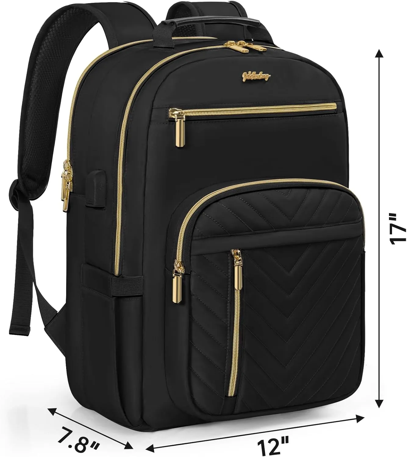 Laptop Backpack for Women, Work Travel Computer Bags, Quilted Casual Daypack with USB Port, Waterproof Computer Backpack Fit 15.6 Inch Laptop (Black)