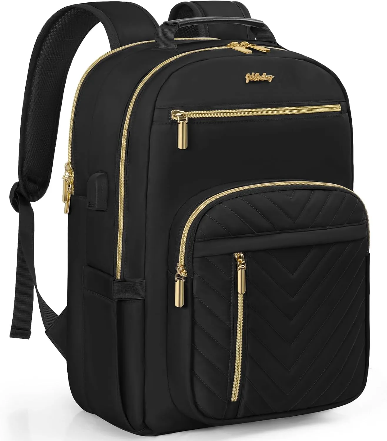 Laptop Backpack for Women, Work Travel Computer Bags, Quilted Casual Daypack with USB Port, Waterproof Computer Backpack Fit 15.6 Inch Laptop (Black)