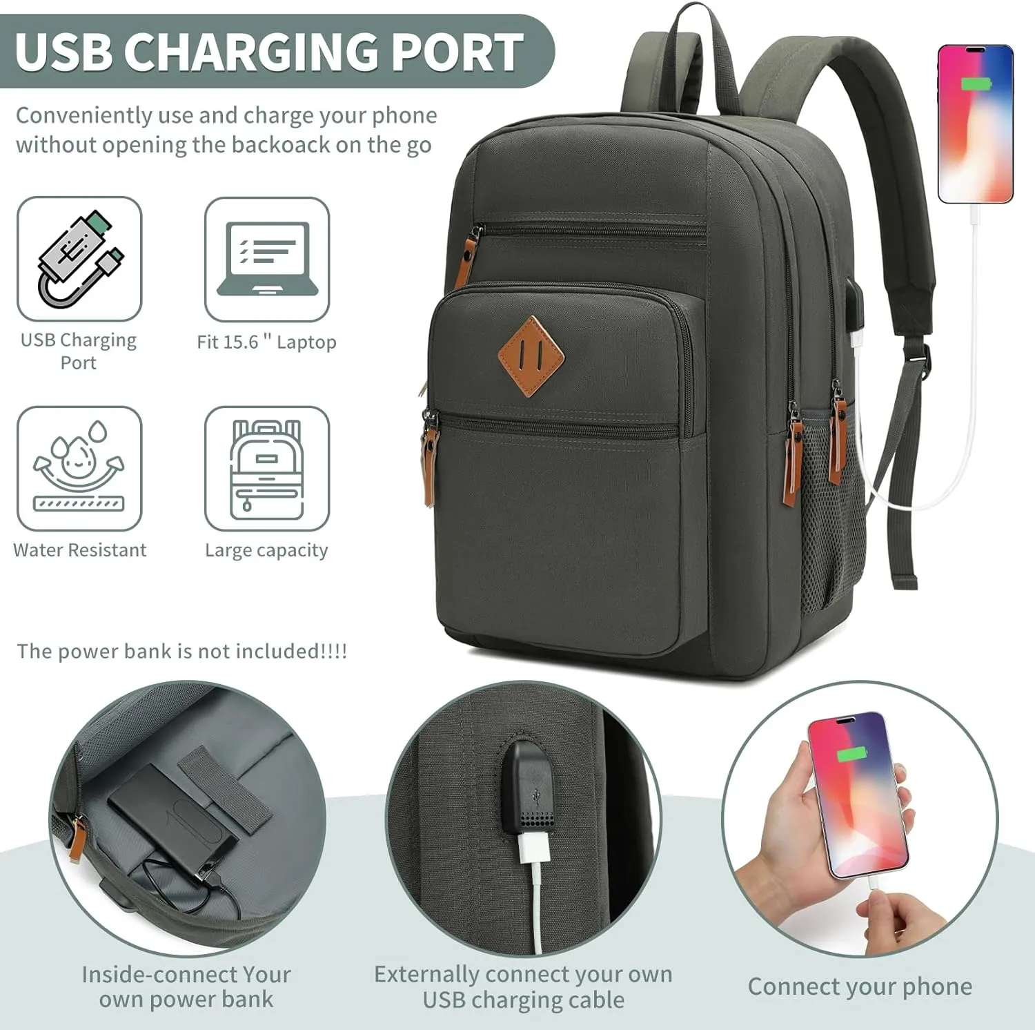 Laptop Backpack for Work, College, Travel, Daily Backpacks for Men Women, Computer Bag Fits 15.6 Inch Notebook, Grey