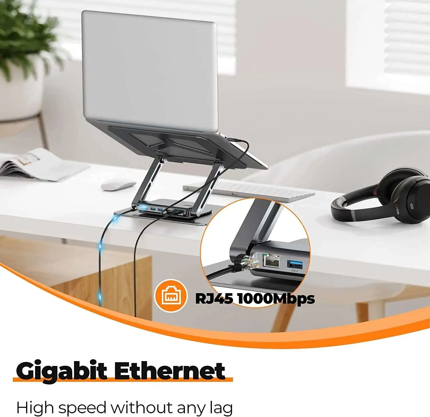 Laptop Docking Station Stand for MacBook Pro/Air/Dell/HP/Surface/Lenovo, Detachable USB C Hub, 4K HDMI, 2 USB 3.0, RJ45, PD 3.0, Universal Laptop Dock with 360 Rotating Base