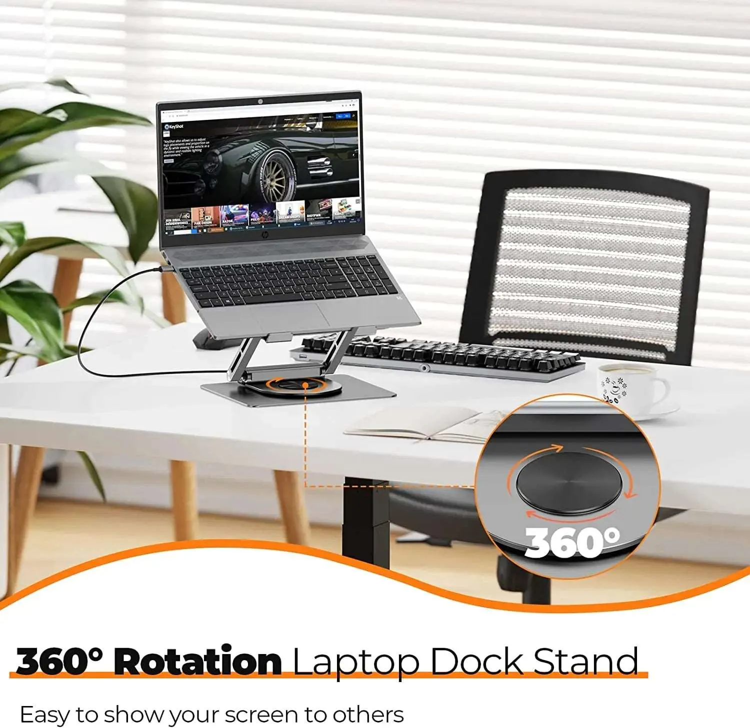 Laptop Docking Station Stand for MacBook Pro/Air/Dell/HP/Surface/Lenovo, Detachable USB C Hub, 4K HDMI, 2 USB 3.0, RJ45, PD 3.0, Universal Laptop Dock with 360 Rotating Base